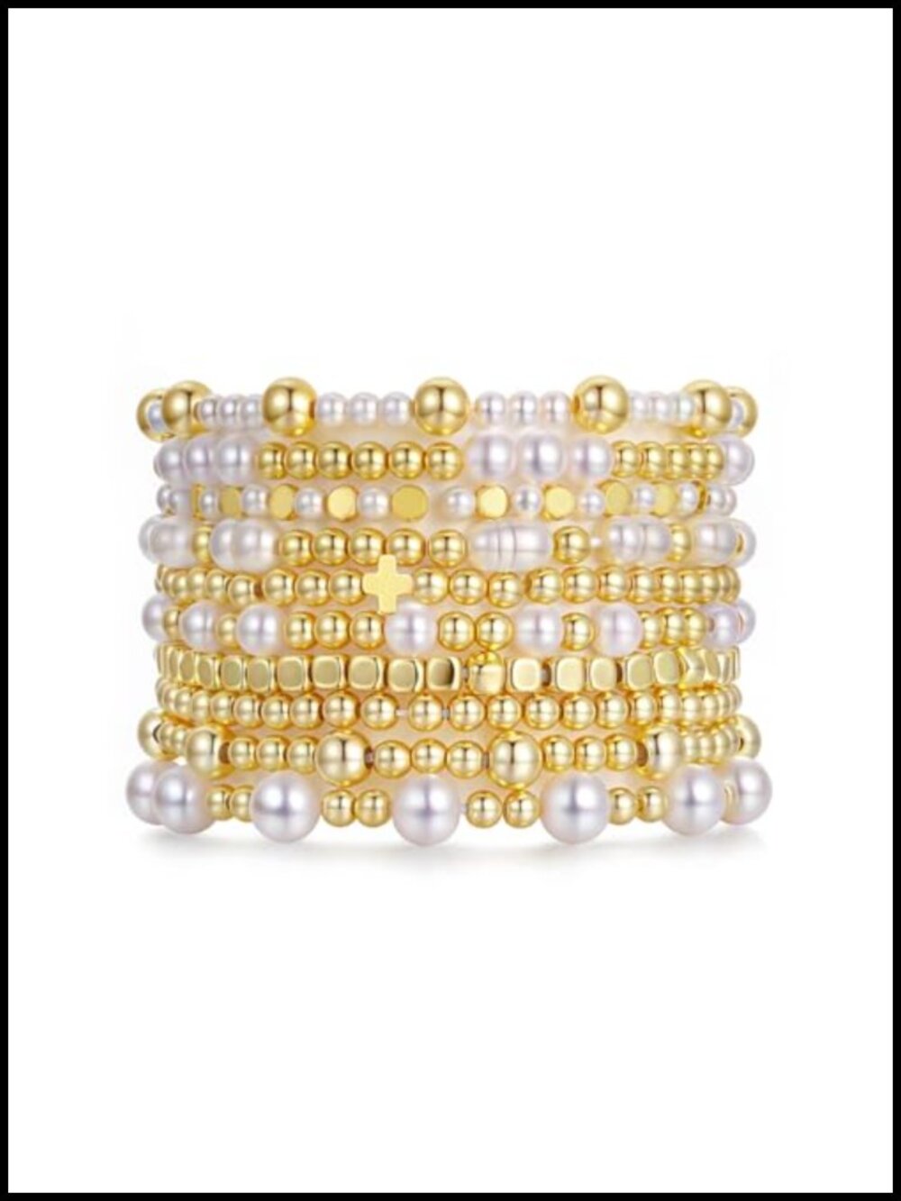 10PCS Gold Plated Beaded Stretch Bracelet Stack Set for Women